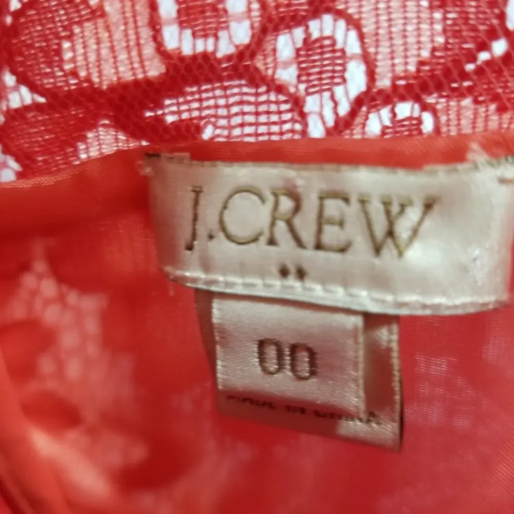 J. CREW Dress 00 XS Sleeveless Coral Poppy Lace Overlay A-line